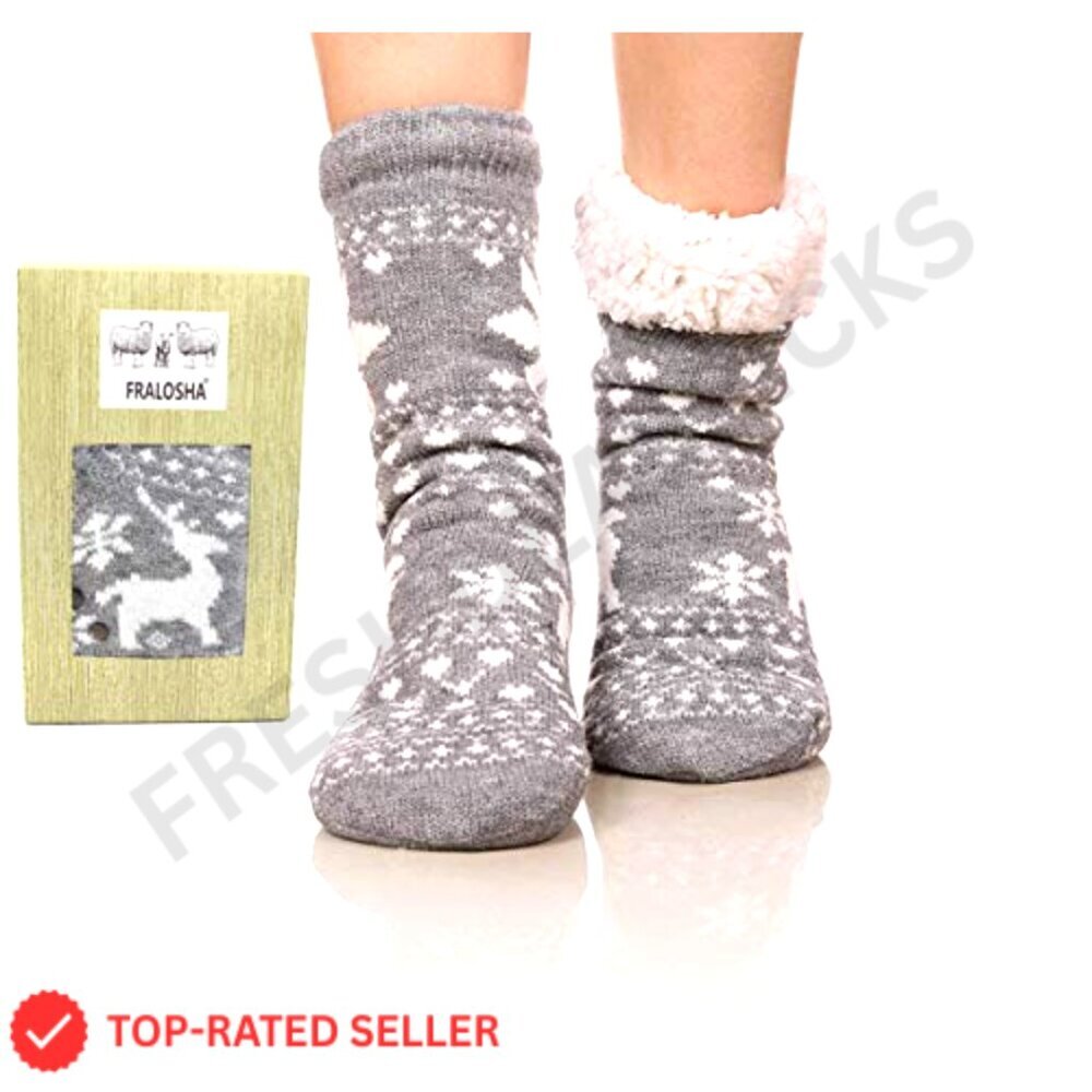 Fuzzy Warm Slipper Socks Super Soft Fleece Lined Non-Slip Grippers Cozy Sleeping - Picture 5 of 5